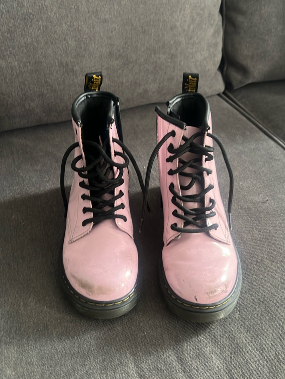 Dr. Martens Pink Lace-Up Combat Boots with Black Trim